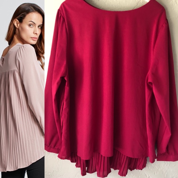 Zanzea Tops - Zanzea Red Long Sleeve Chiffon Pleated Top 22W